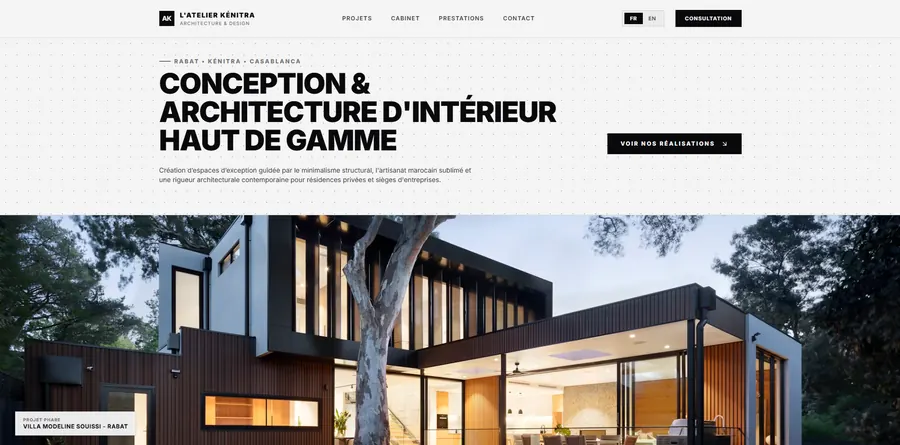 Aperçu du site de L’Atelier Kénitra Design, Portfolio d’architecture & décoration d’intérieur · Kénitra · Rabat · Casablanca