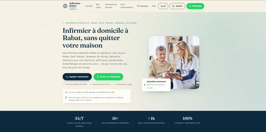 Aperçu du site de InfirmierRabat, Site de soins infirmiers · Rabat