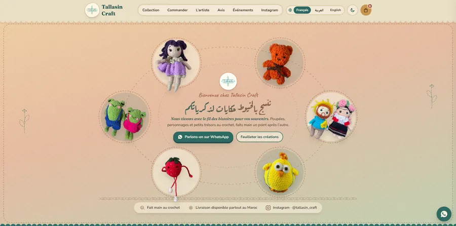 Aperçu du site de Tallasin Craft, Boutique en ligne de crochet fait main · Tanger